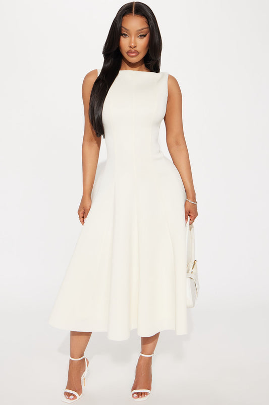 Sweet Sunday Pleated Midi Dress - Cream