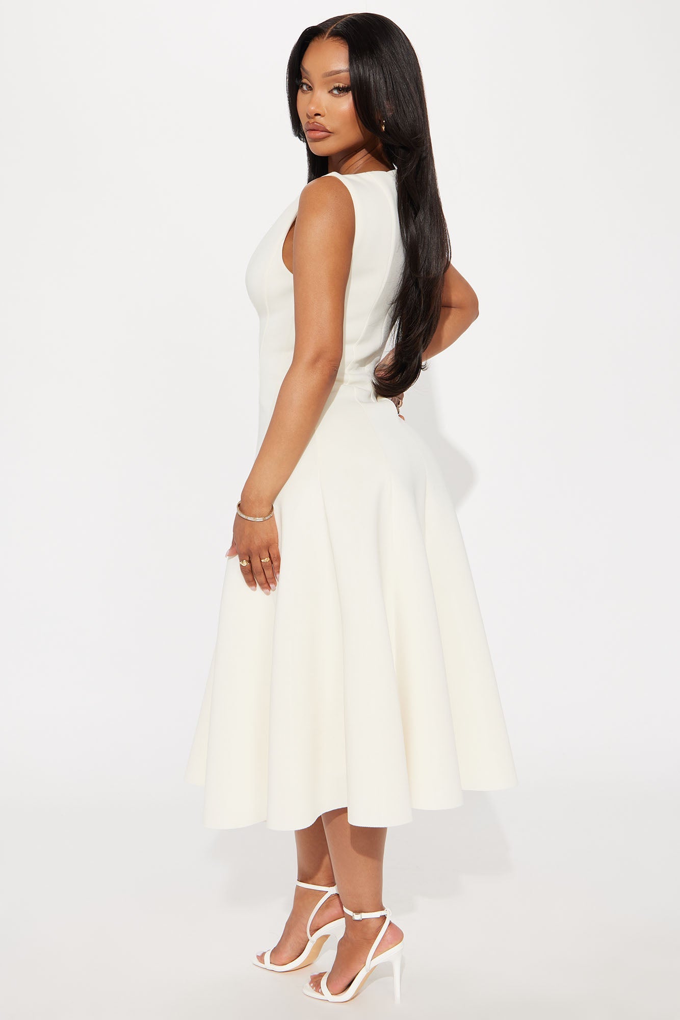 Sweet Sunday Pleated Midi Dress - Cream