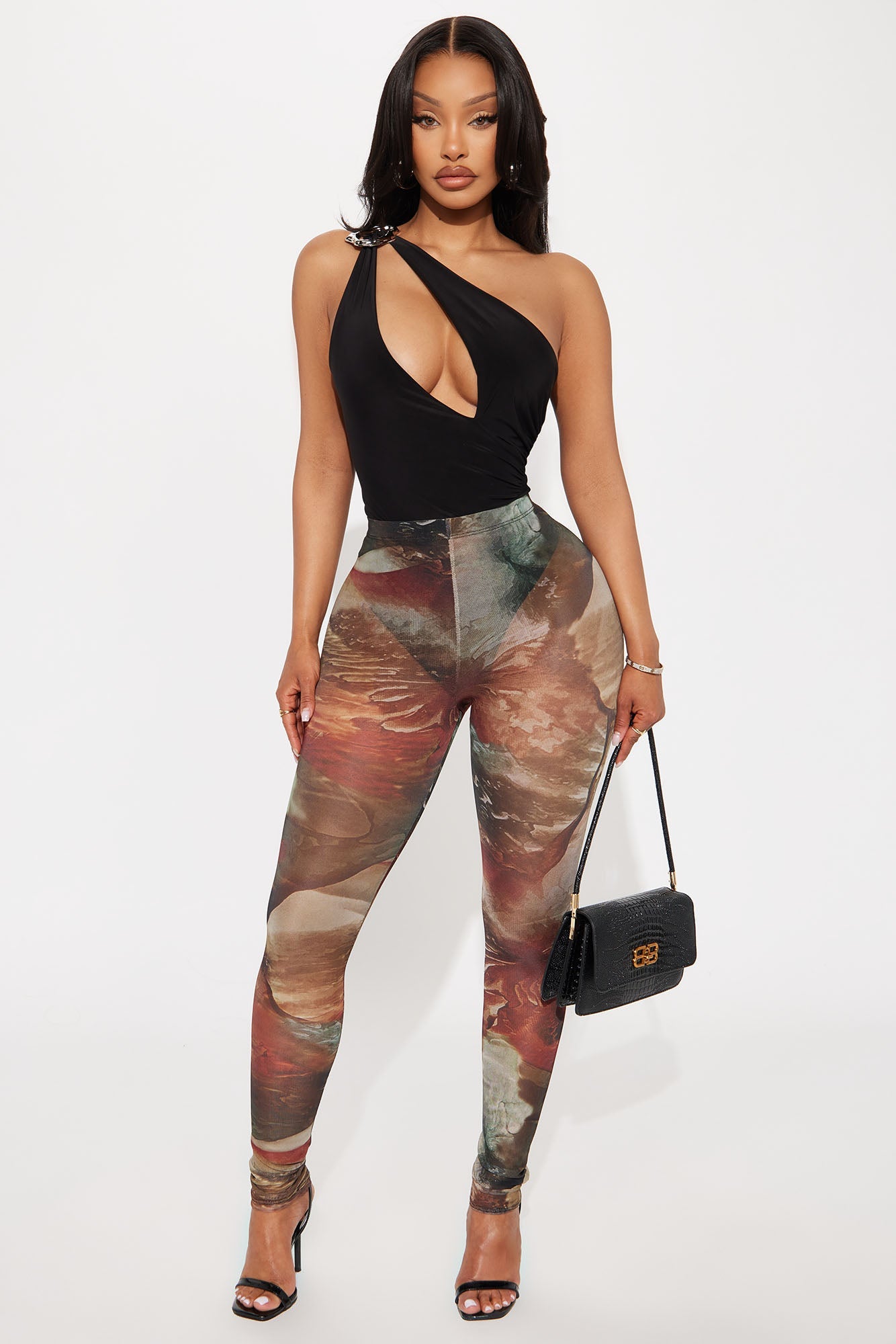 Avalina Floral Print Mesh Legging - Brown Combo