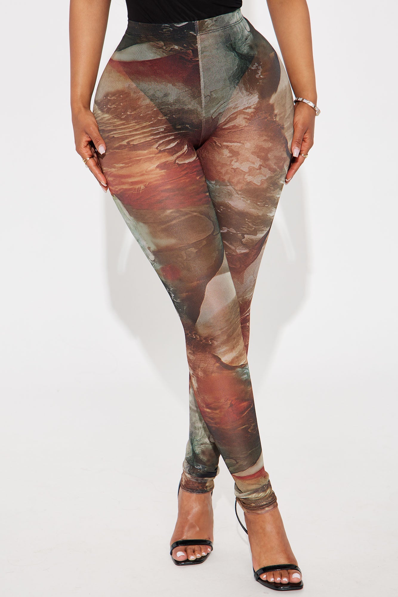 Avalina Floral Print Mesh Legging - Brown Combo