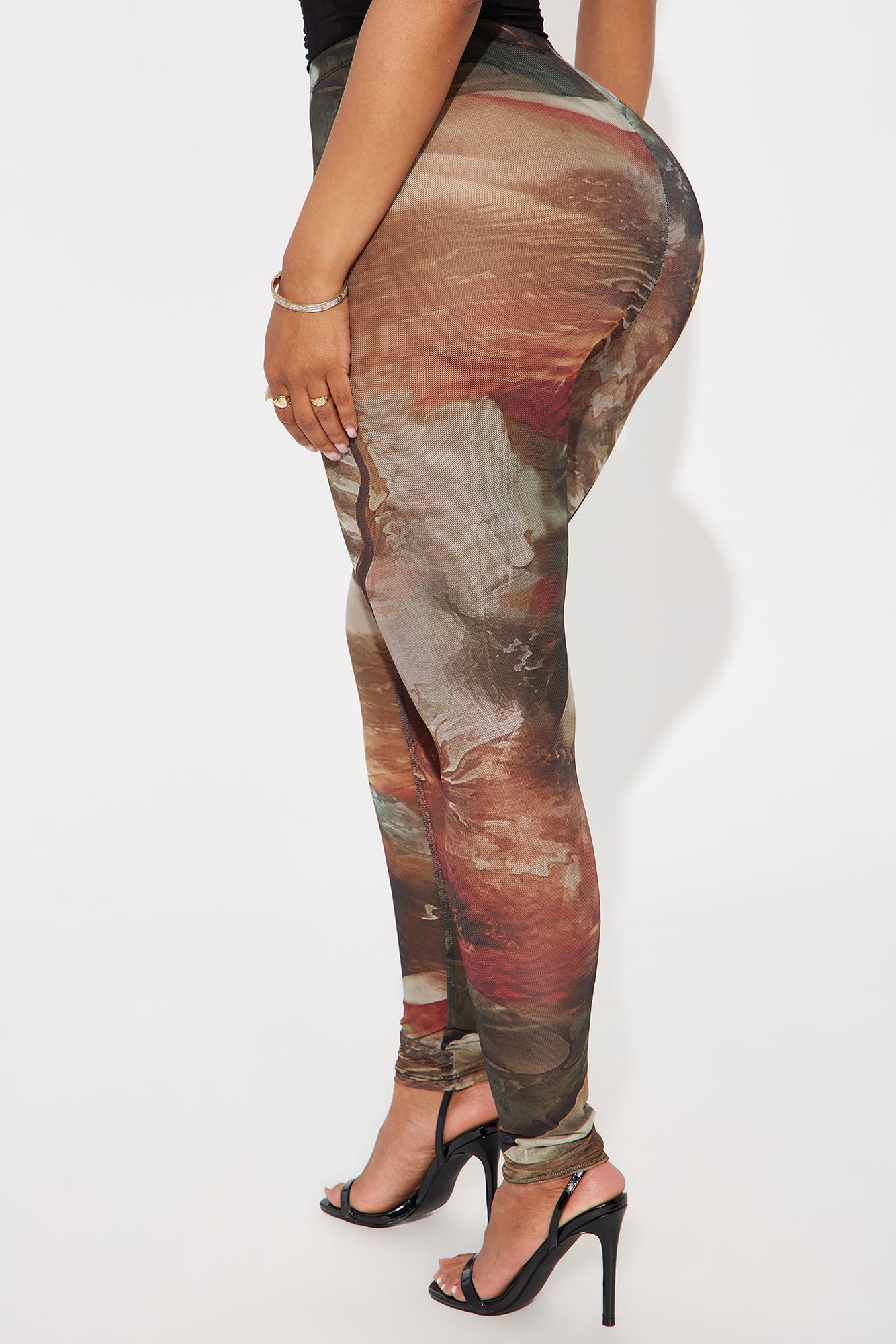 Avalina Floral Print Mesh Legging - Brown Combo
