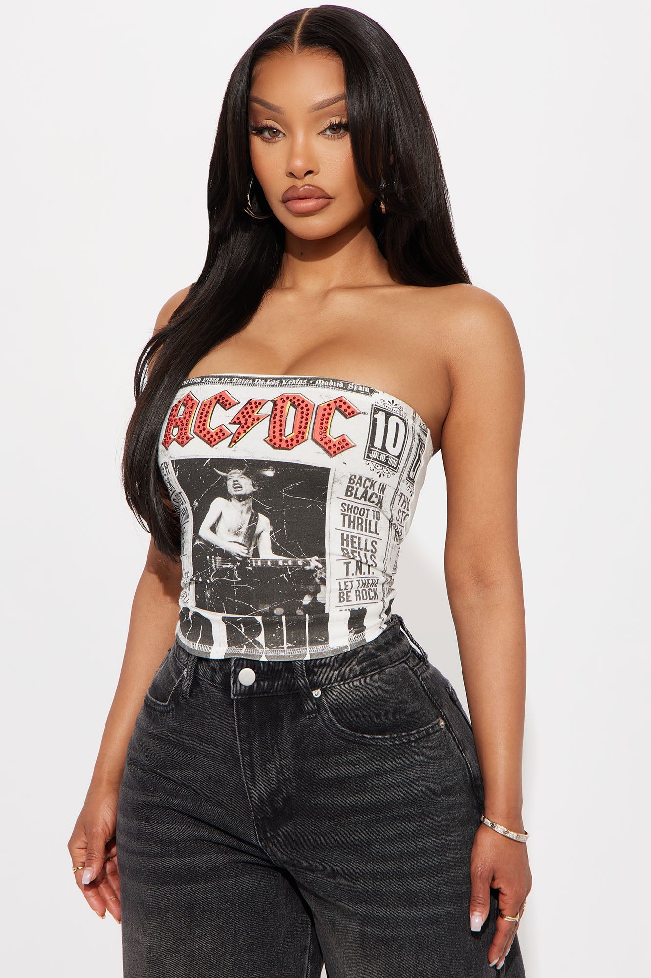 ACDC No Bull Rhinestone Tube Top  - White