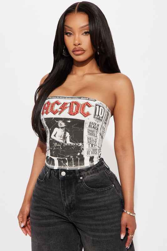 ACDC No Bull Rhinestone Tube Top  - White