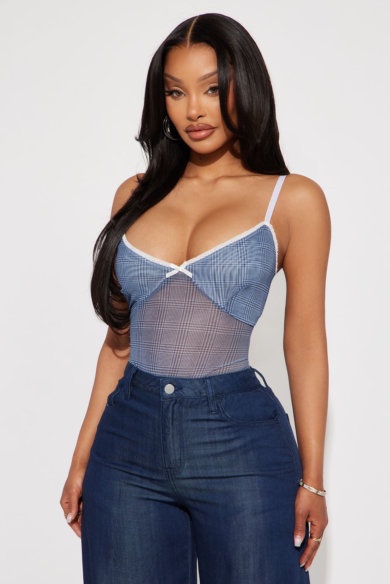 Warm Afternoons Plaid Mesh Bodysuit - Blue/combo