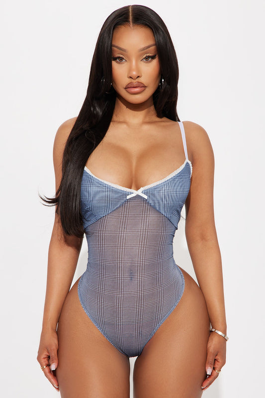 Warm Afternoons Plaid Mesh Bodysuit - Blue/combo