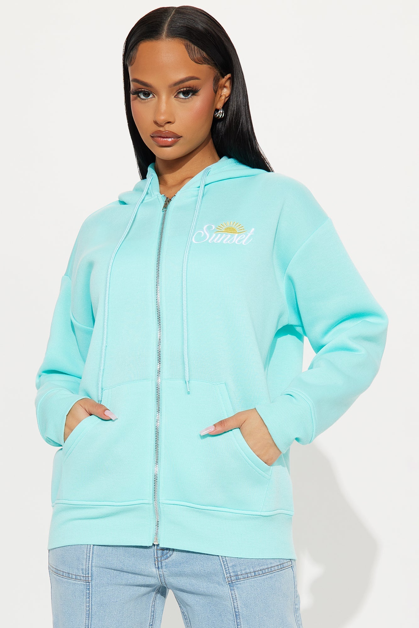 Summer Sunsets Zip Up Hoodie - Turquoise