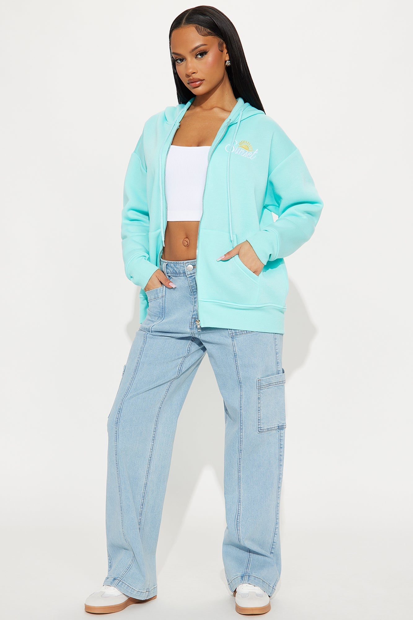 Summer Sunsets Zip Up Hoodie - Turquoise