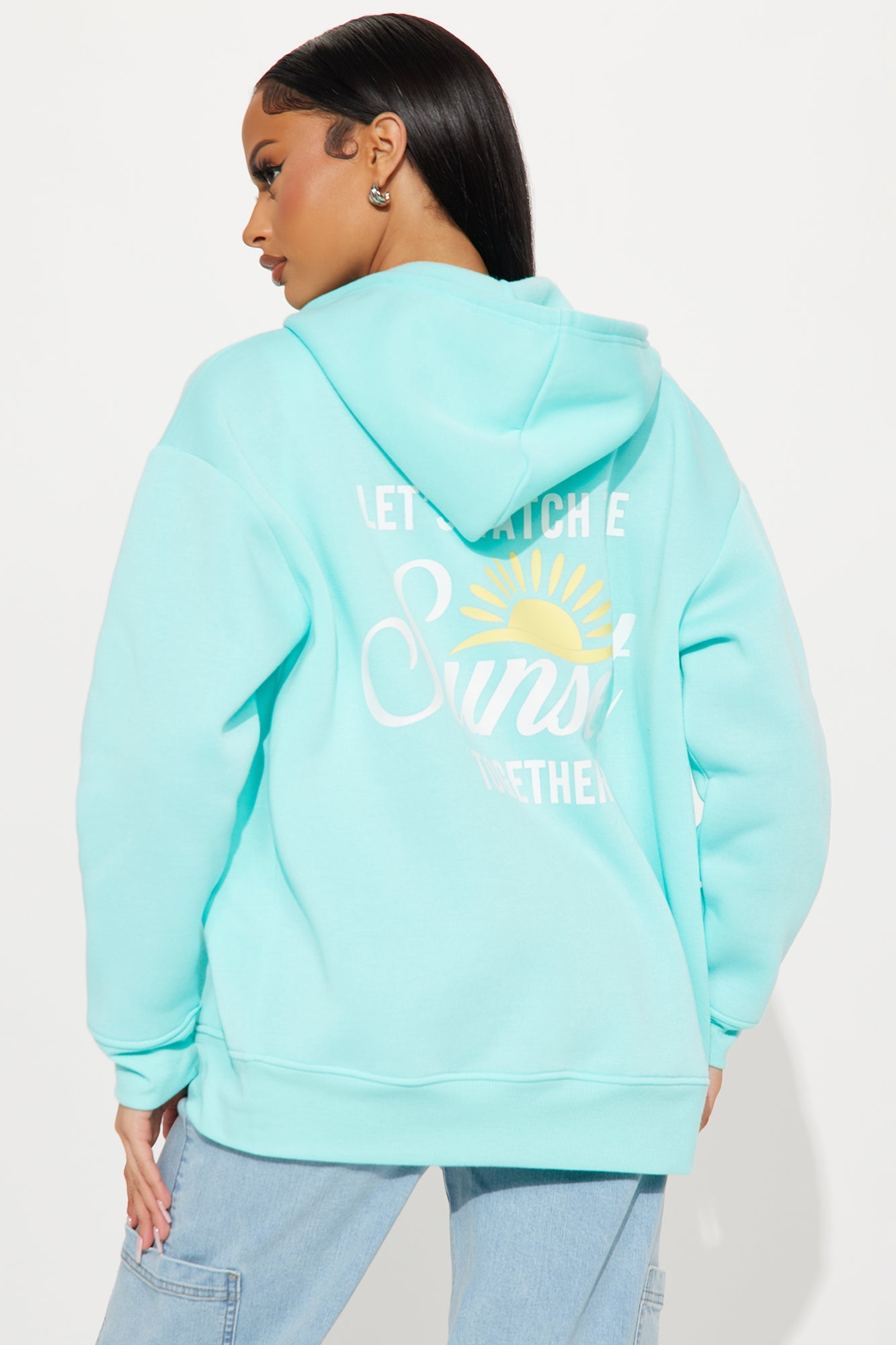 Summer Sunsets Zip Up Hoodie - Turquoise