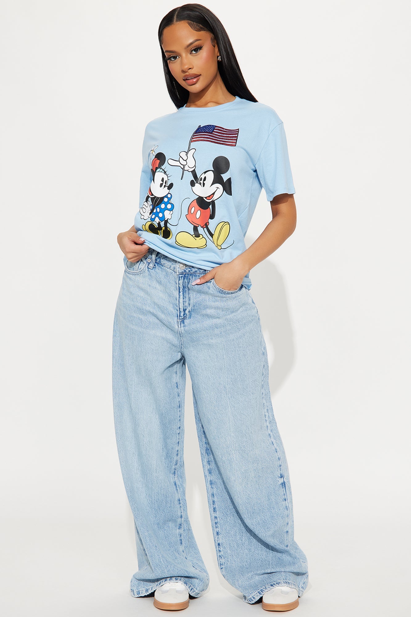Minnie & Mickey Americana Tee - Light Blue