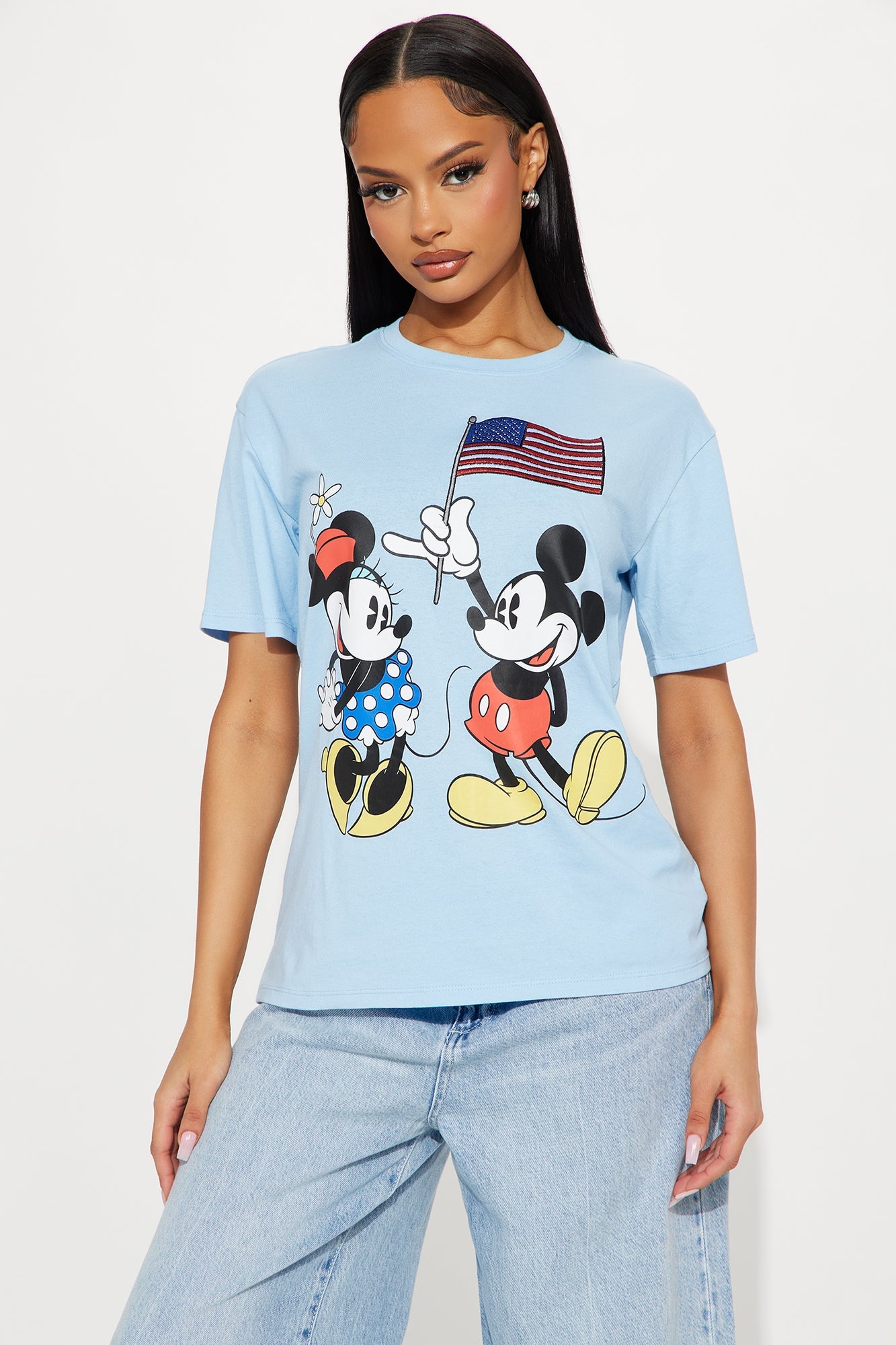 Minnie & Mickey Americana Tee - Light Blue