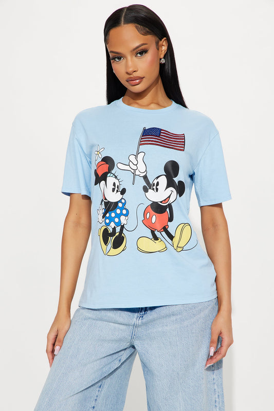 Minnie & Mickey Americana Tee - Light Blue