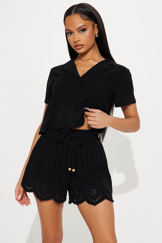 Honest Love Linen Short Set - Black