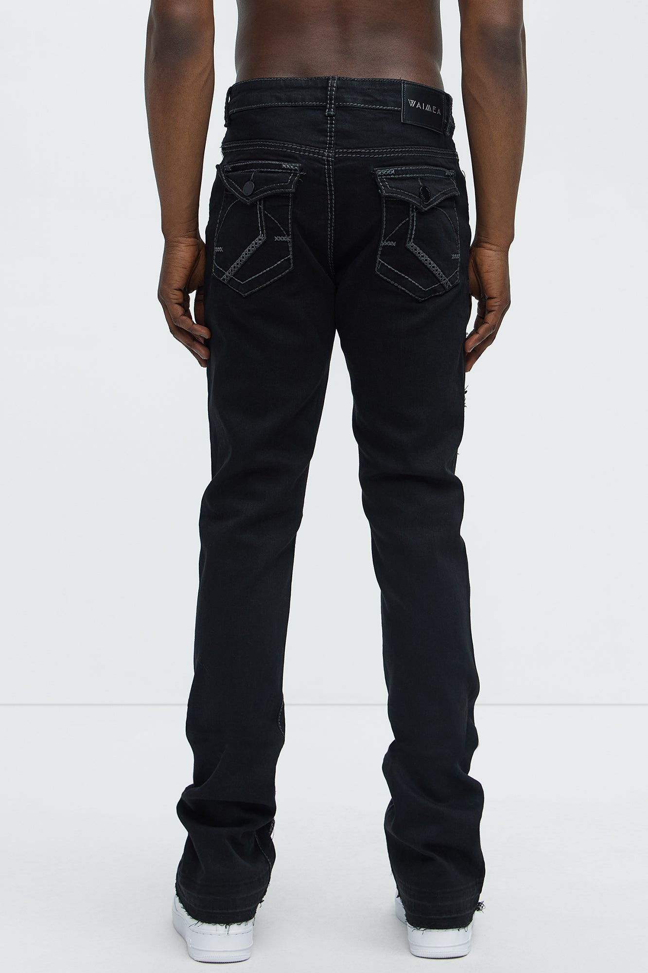Stacked Skinny Flare Taking It Back Contrast Stitched Fray Jeans - Black