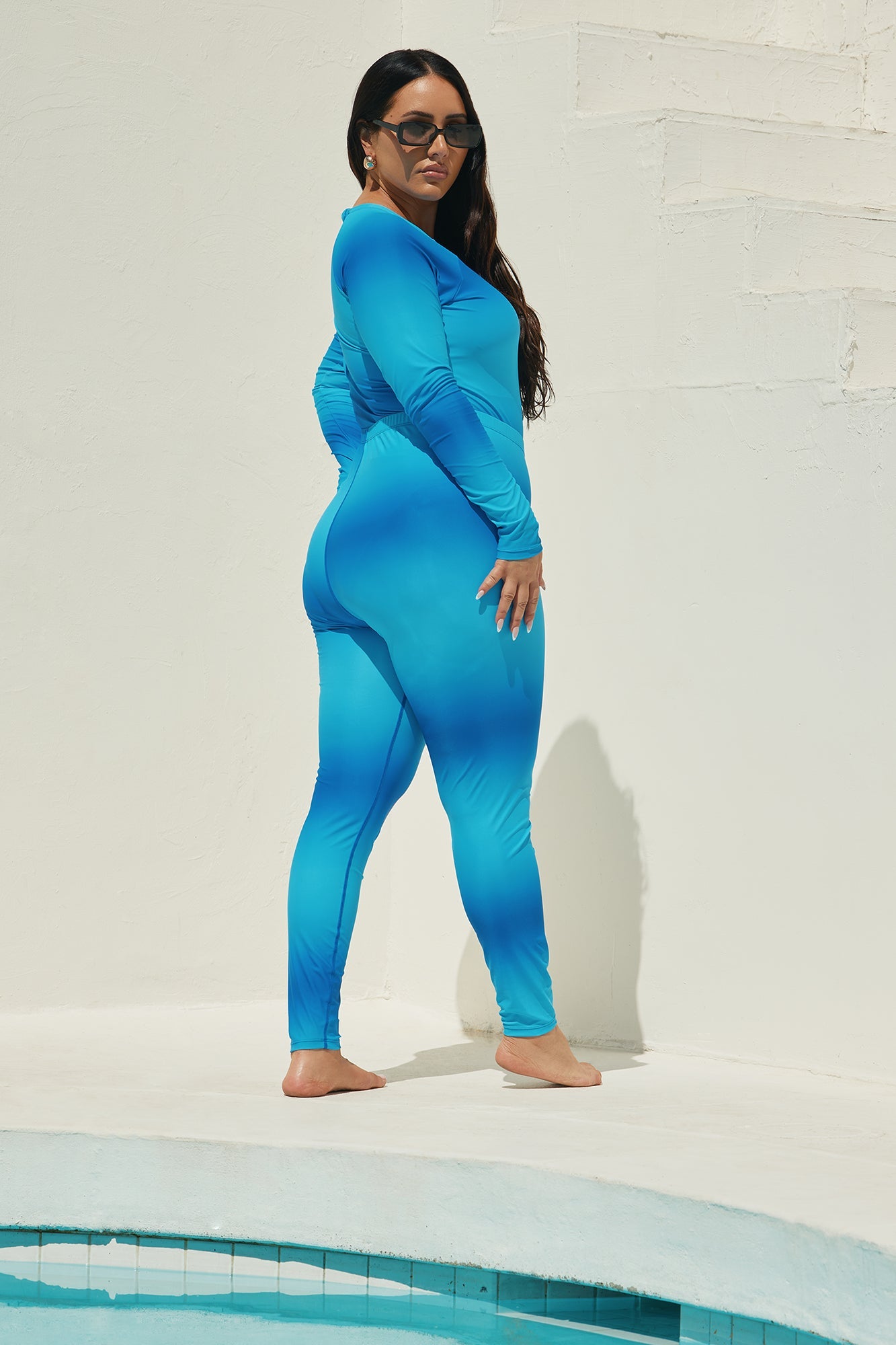 Fatima Rashguard Leggings & Skirt 3 Piece Burkini Swimsuit Set - Blue/combo