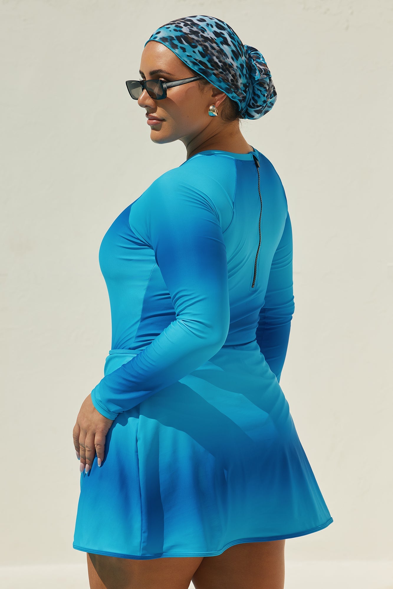 Fatima Rashguard Leggings & Skirt 3 Piece Burkini Swimsuit Set - Blue/combo