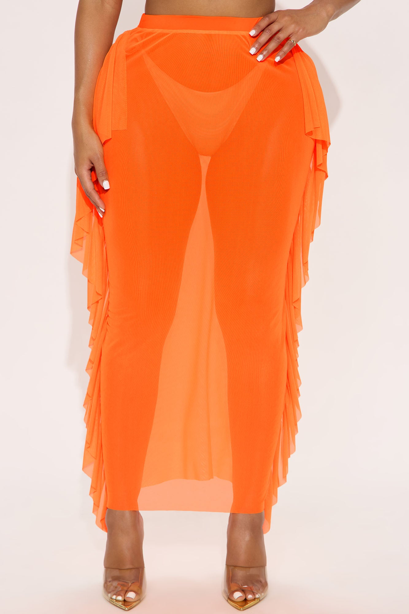 Sunshine See Through Coverup Skirt - Orange
