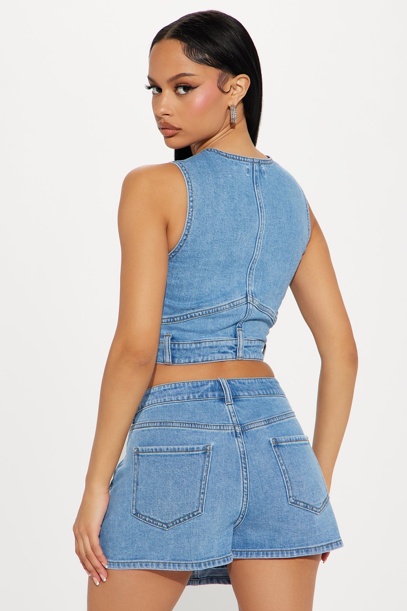 Nashville Denim Pleated Skort Set - Medium Wash