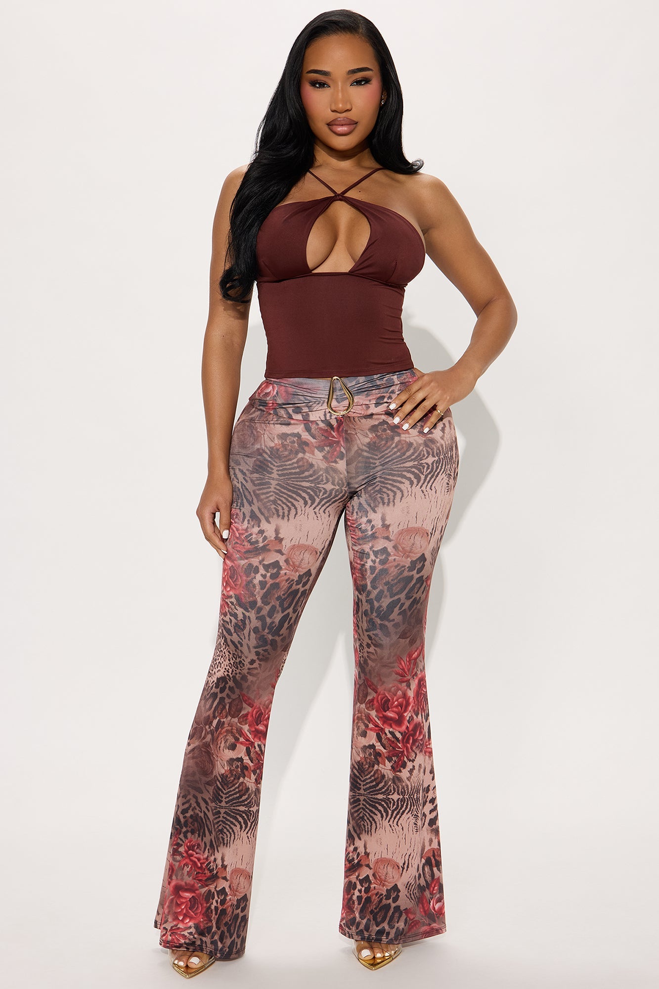 Wild Temptation Leopard Flare Pant - Brown Combo