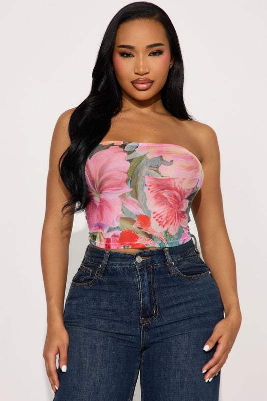 Serene Atmosphere Mesh Tube Top - Pink/combo