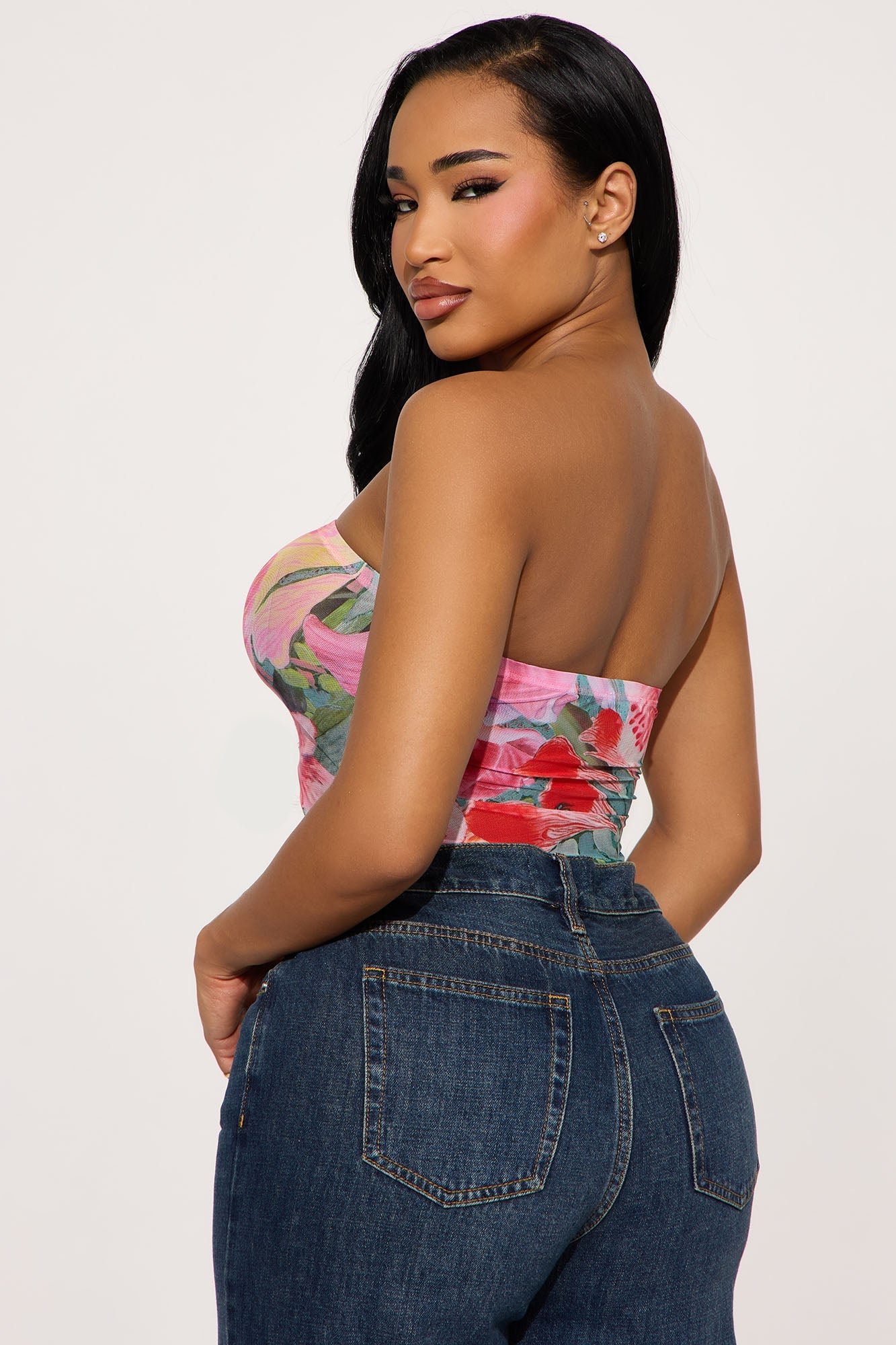 Serene Atmosphere Mesh Tube Top - Pink/combo
