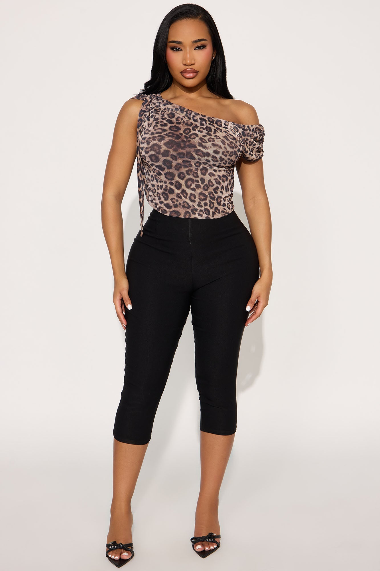 Blessings Off Shoulder Tie Neck Top - Leopard