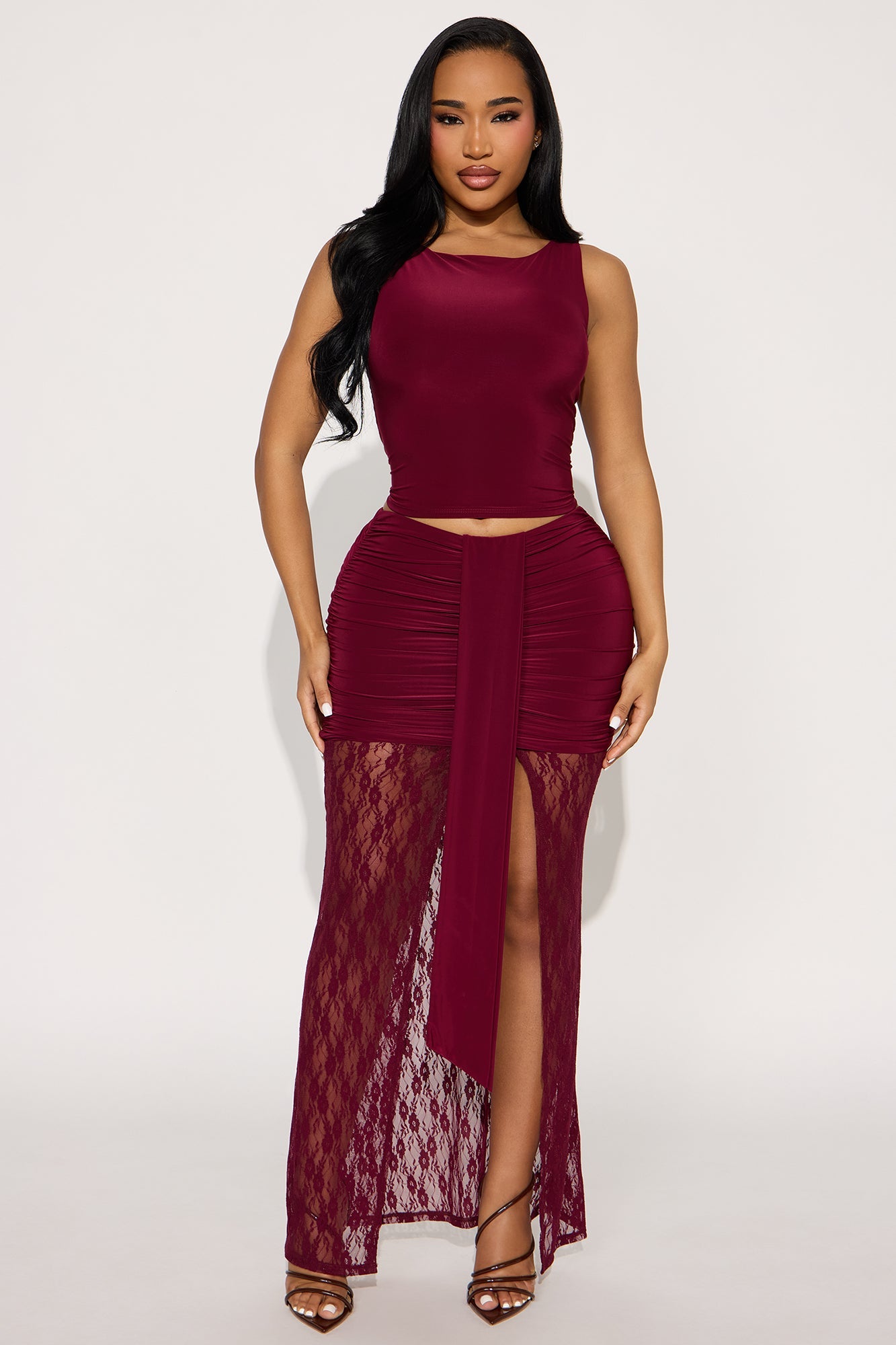 Sweeter Than Life Maxi Skirt Set - Wine
