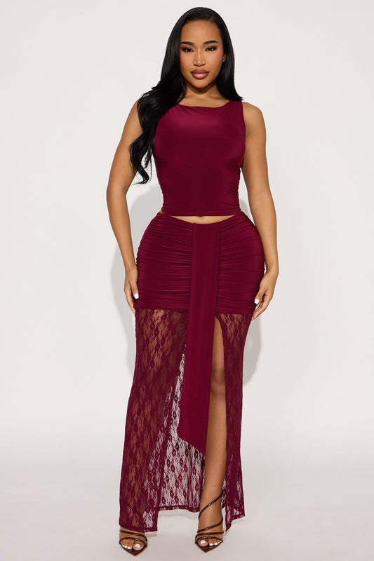 Sweeter Than Life Maxi Skirt Set - Wine