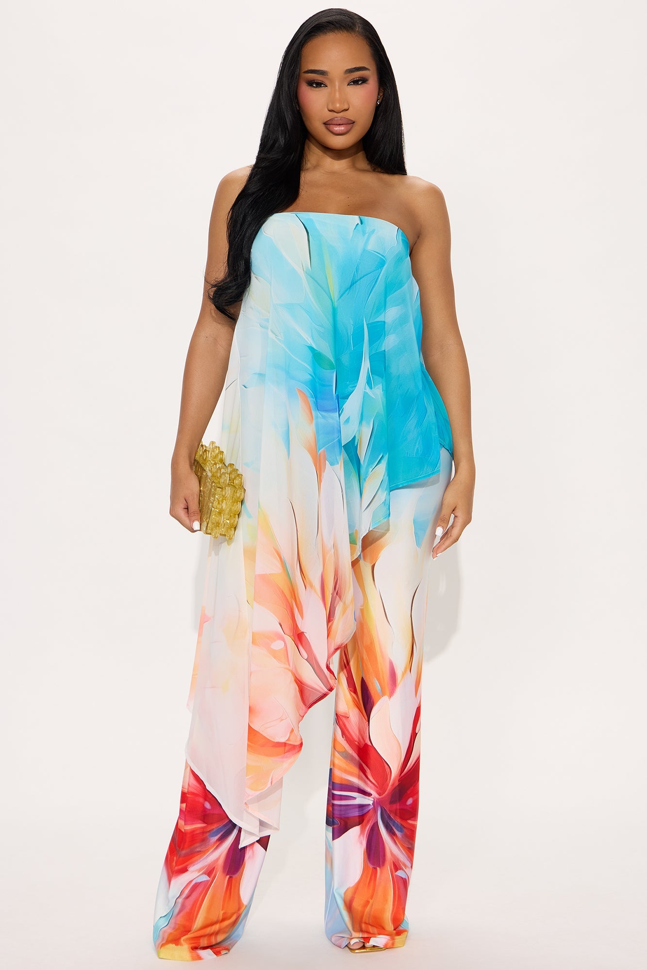 Tiera Floral Wide Leg Jumpsuit - Blue/combo
