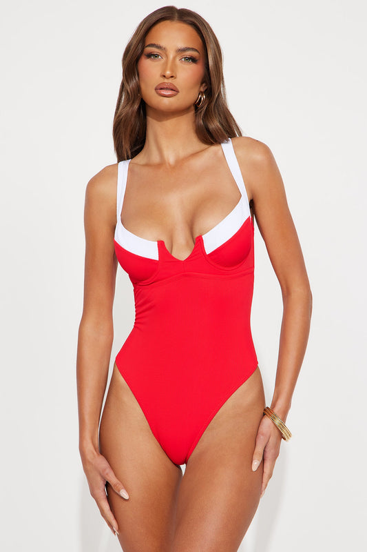 Pools In Paris Underwire 1 Piece Swimsuit - Red/White