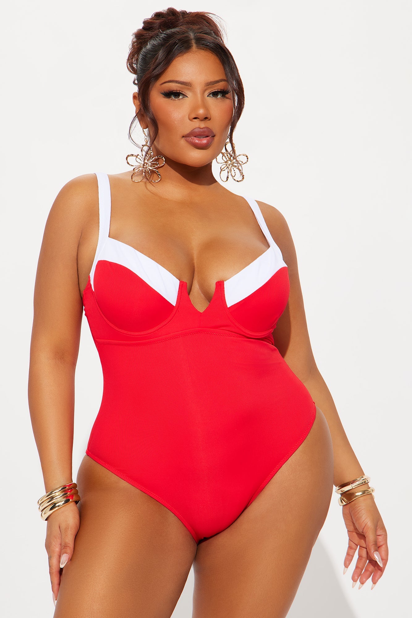 Pools In Paris Underwire 1 Piece Swimsuit - Red/White