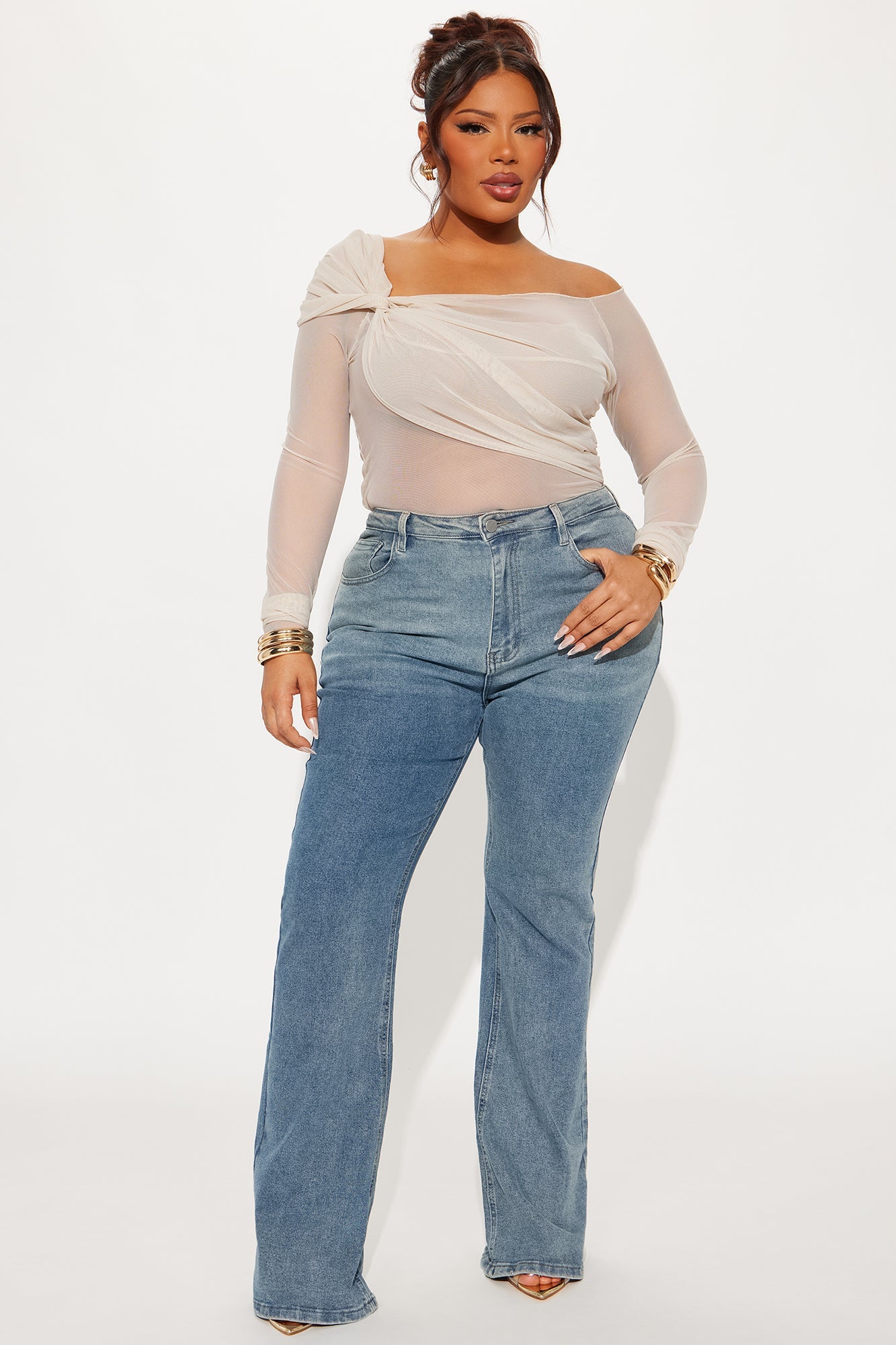 Priscilla Mesh Off Shoulder Top - Blush