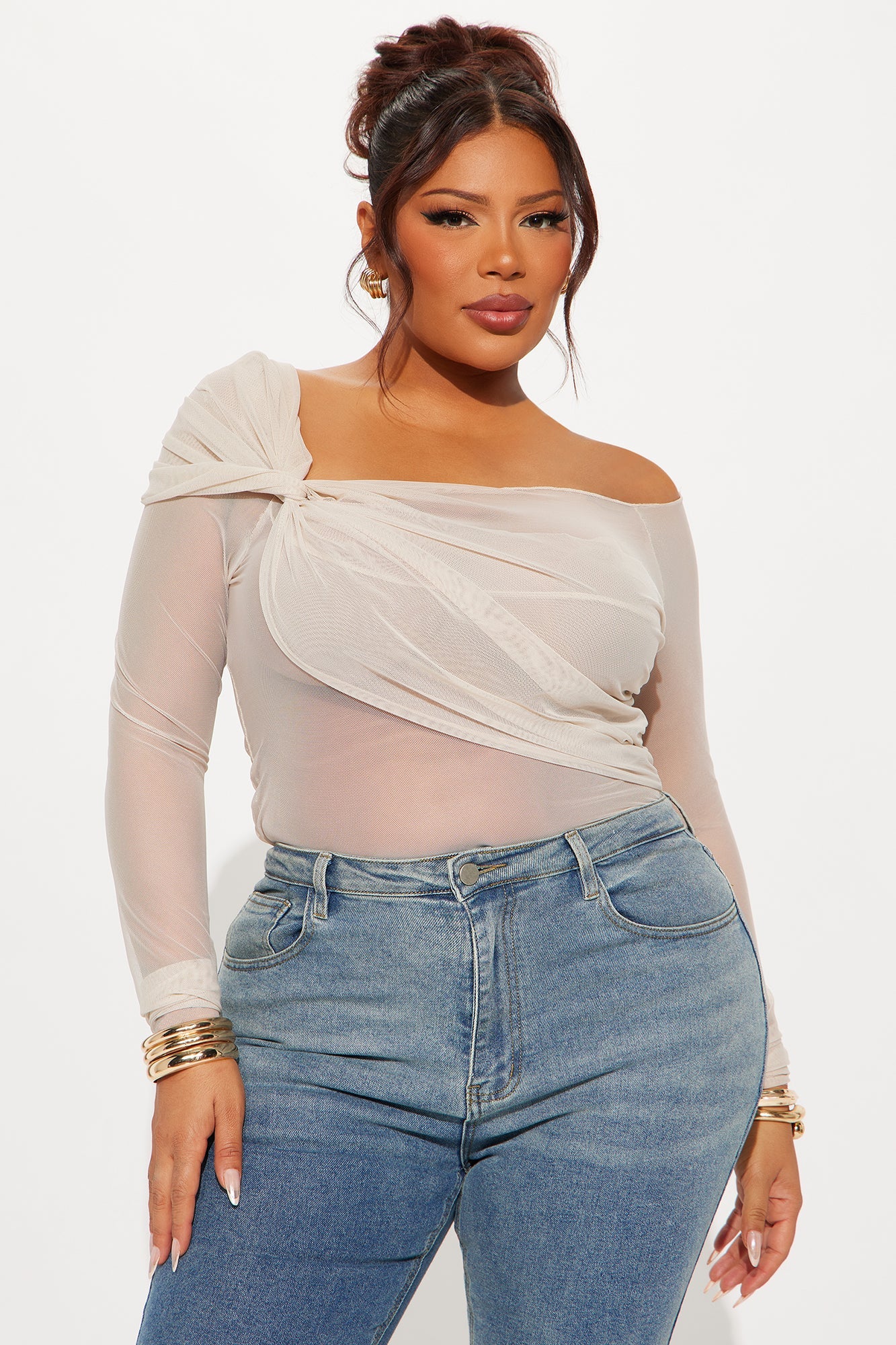Priscilla Mesh Off Shoulder Top - Blush