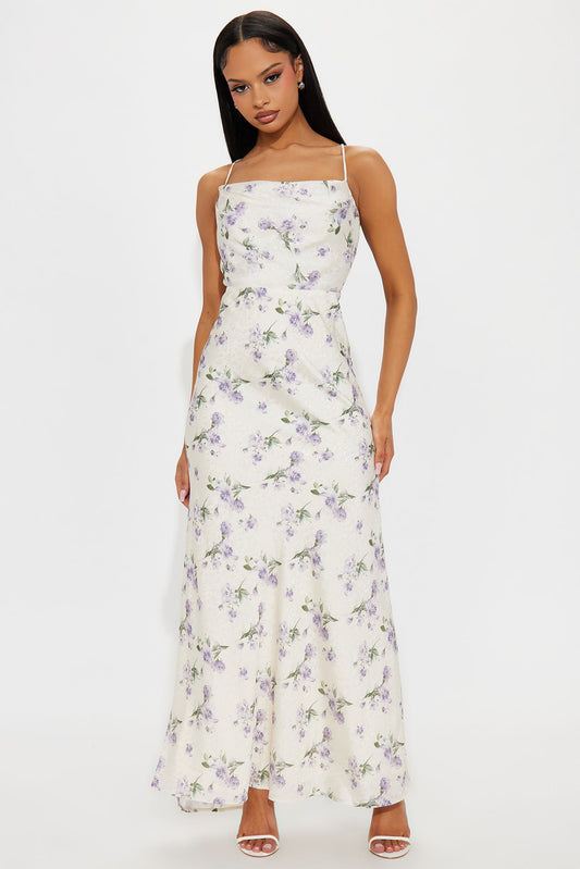 Sofia Floral Satin Maxi Dress - White/combo