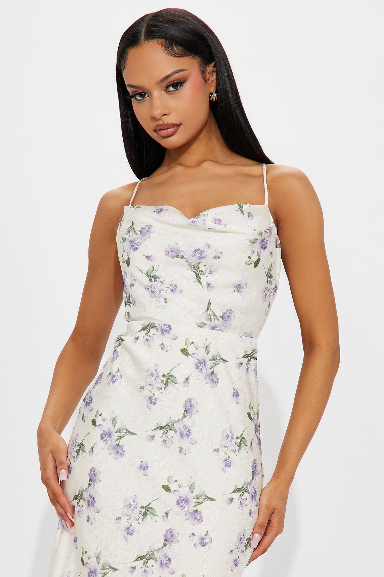 Sofia Floral Satin Maxi Dress - White/combo