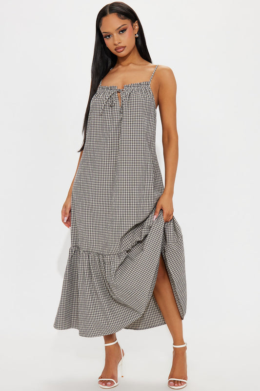 Sweet Home Gingham Maxi Dress - Grey/combo