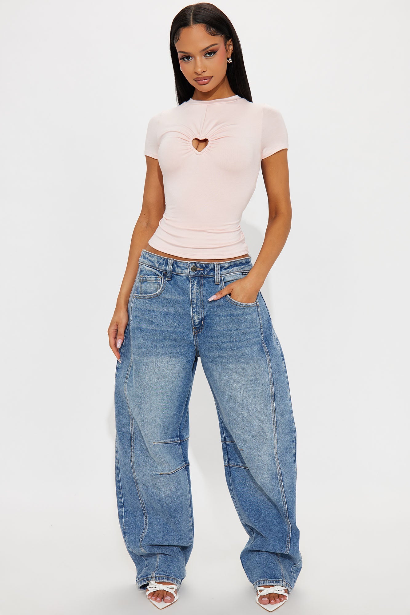 Heartless Cut Out Baby Tee - Pink