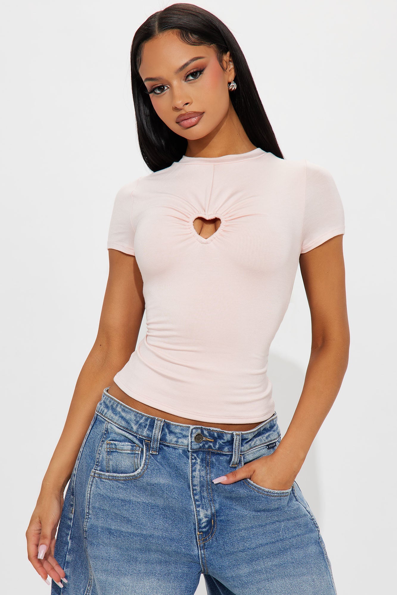 Heartless Cut Out Baby Tee - Pink