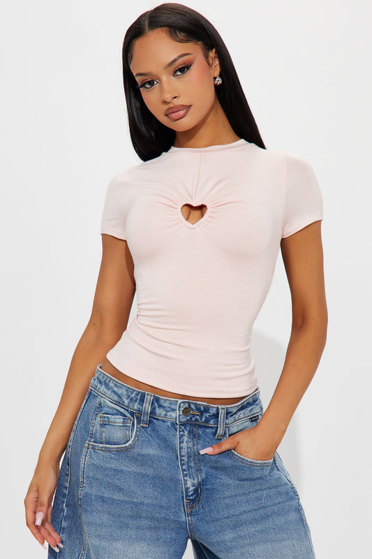 Heartless Cut Out Baby Tee - Pink