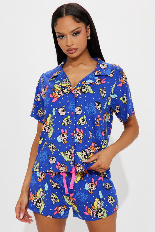 Girls Night Power Puff Girls PJ Short Set - Blue/combo