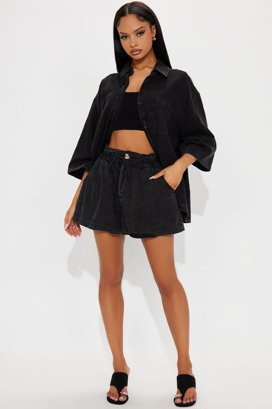 Willow Washed Short Set - Black