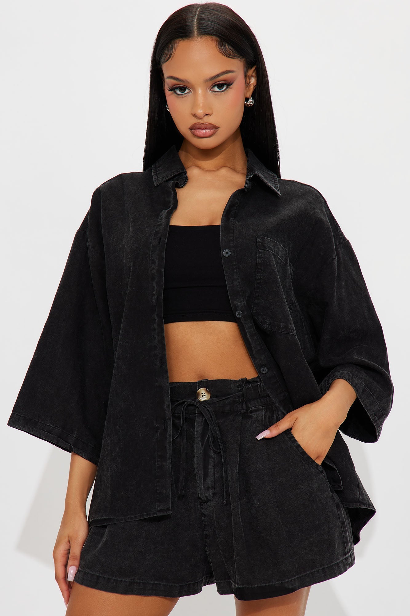 Willow Washed Short Set - Black