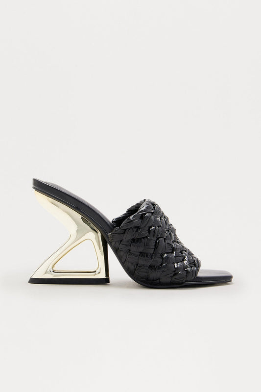 Evari Raffia Novelty Wedges - Black