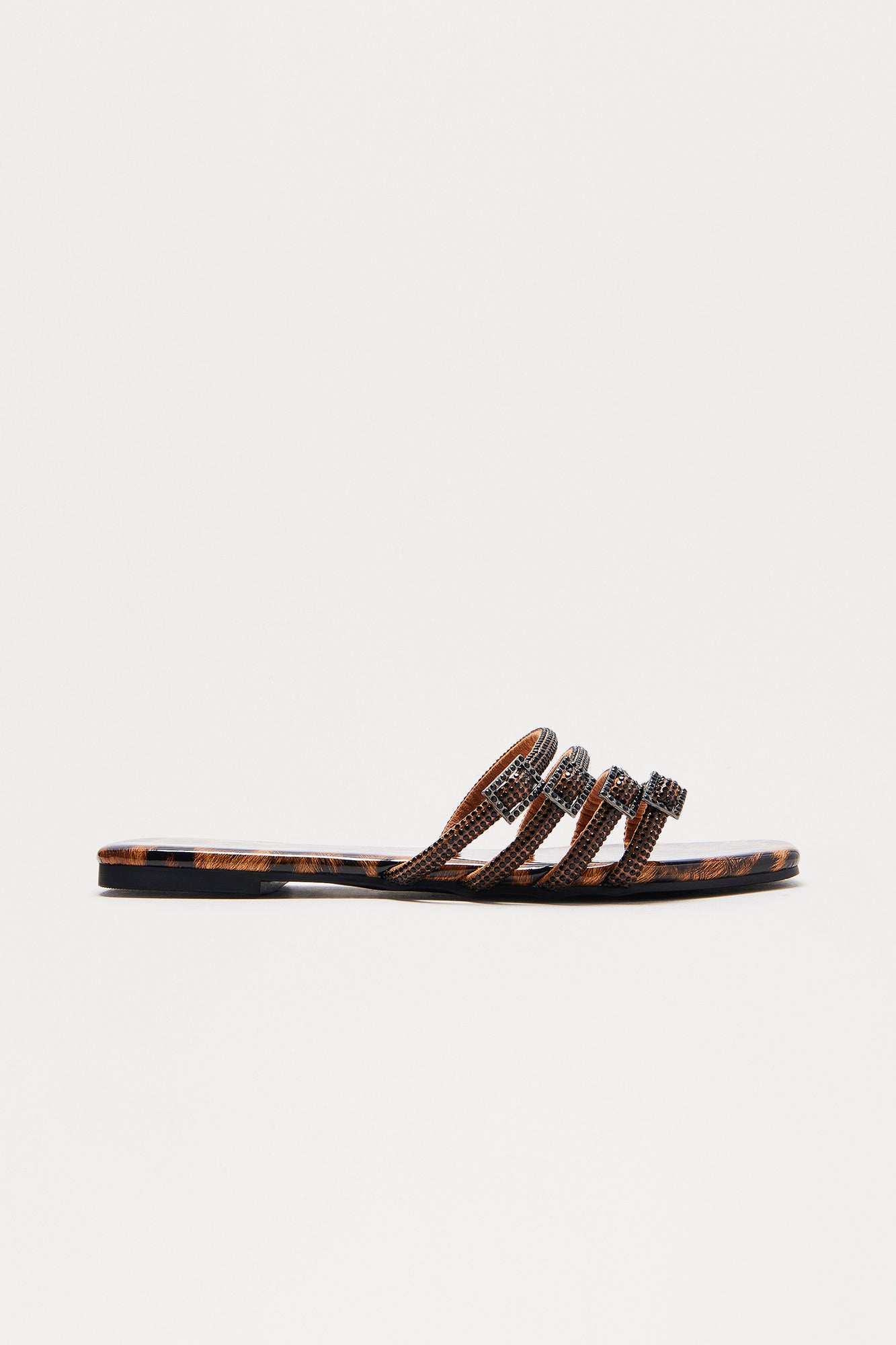 Romain Rhinestone Buckle Slip On Sandals - Leopard