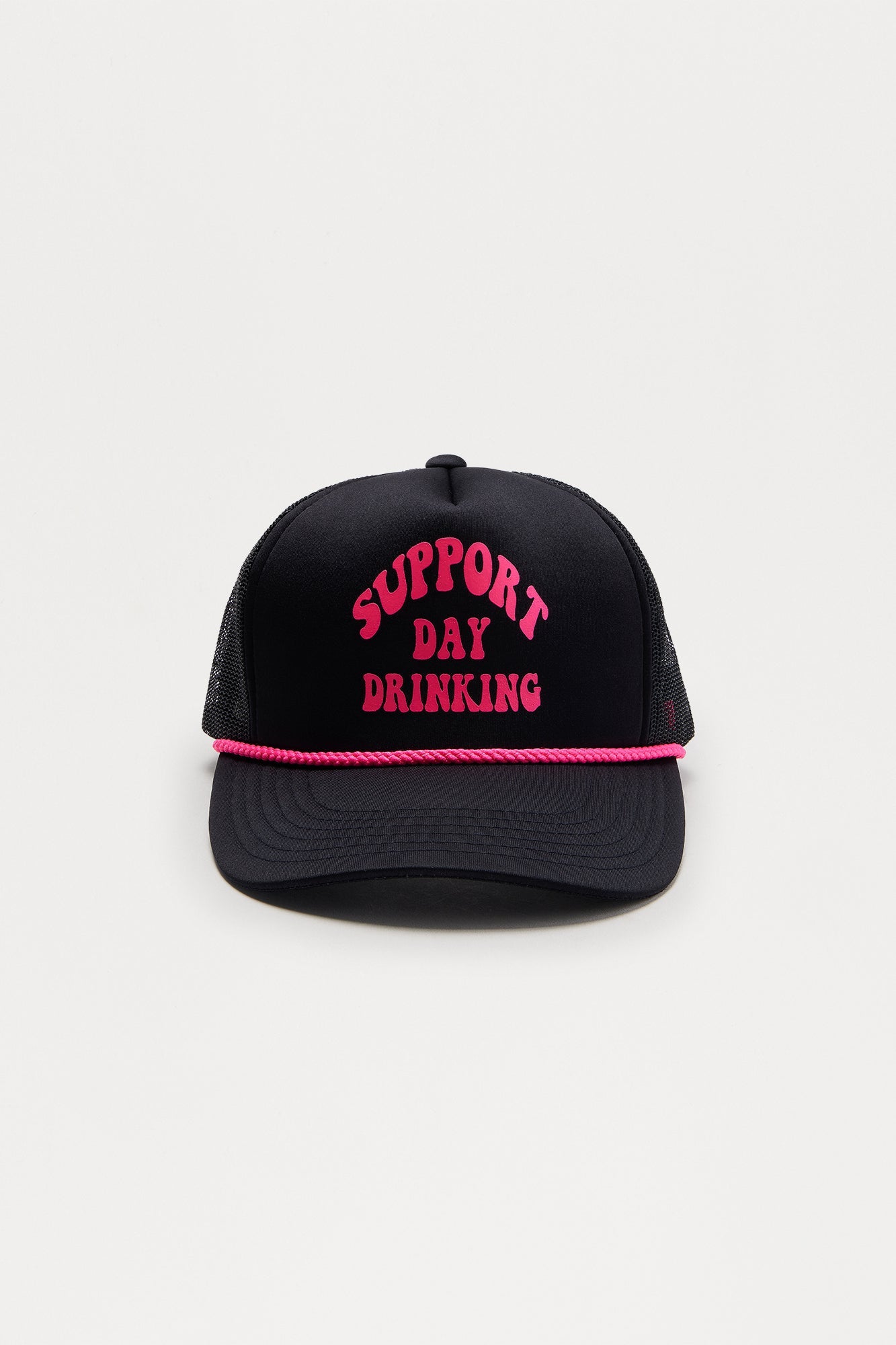 Support Day Drinking Trucker Hat - Black/Pink