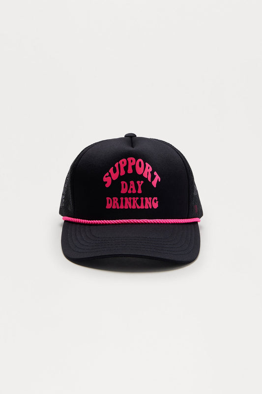 Support Day Drinking Trucker Hat - Black/Pink