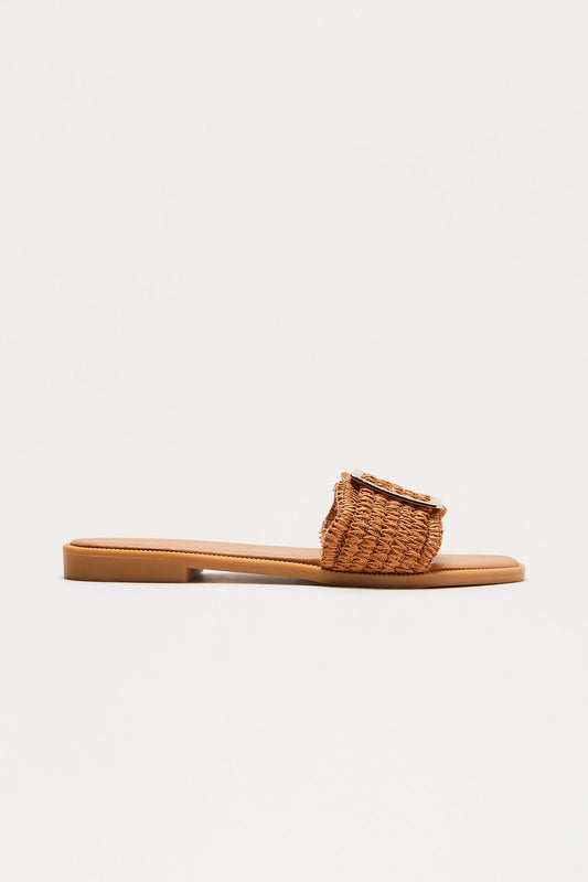 San Diego Raffia Buckle Sandals - Cream