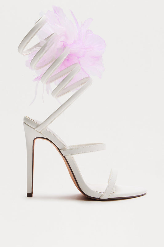 Rome Flower Wrap Up Heels - White