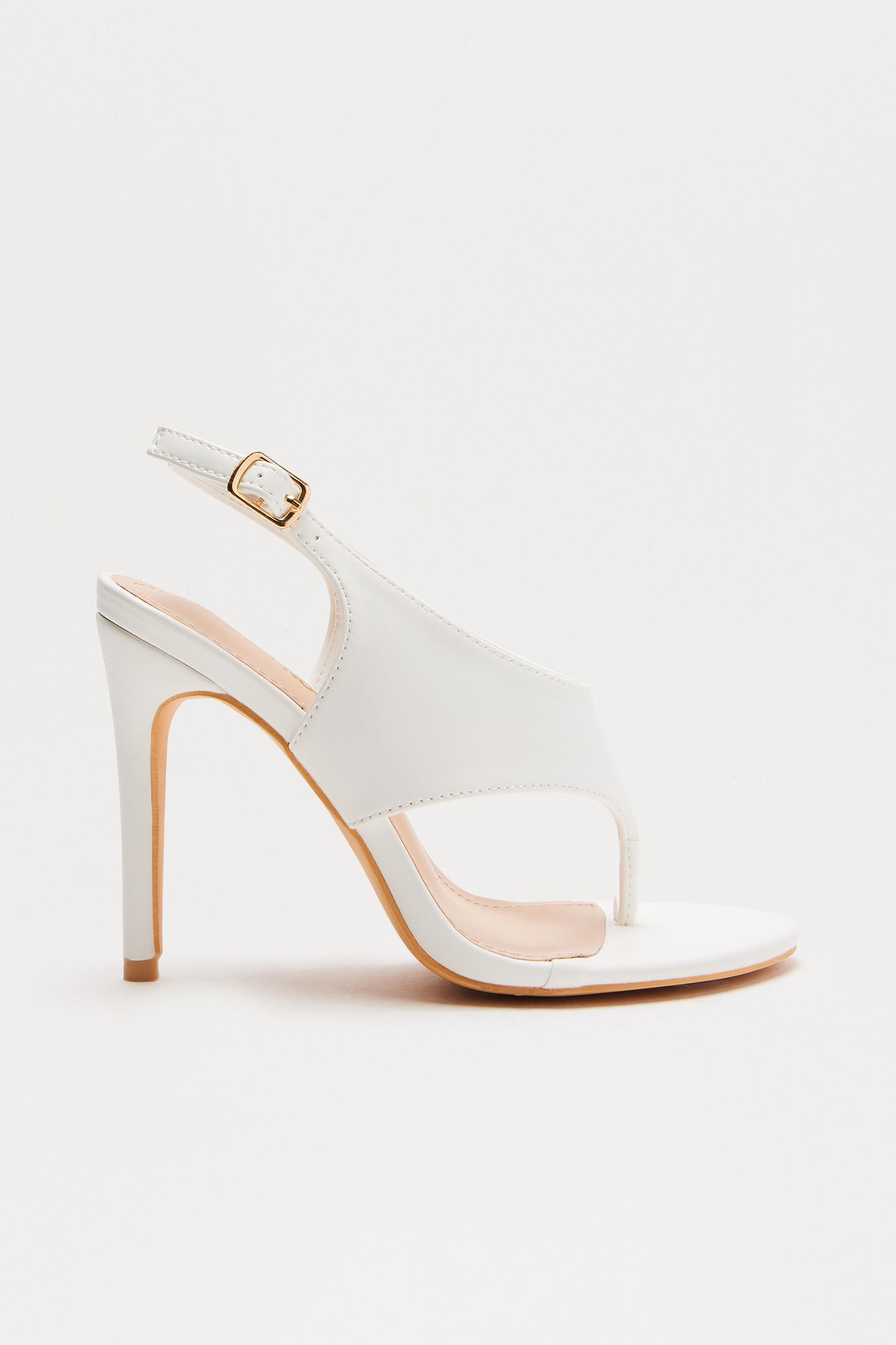 Trishy Faux Leather Thong Stiletto Heels - White