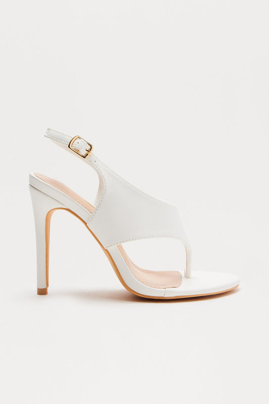 Trishy Faux Leather Thong Stiletto Heels - White