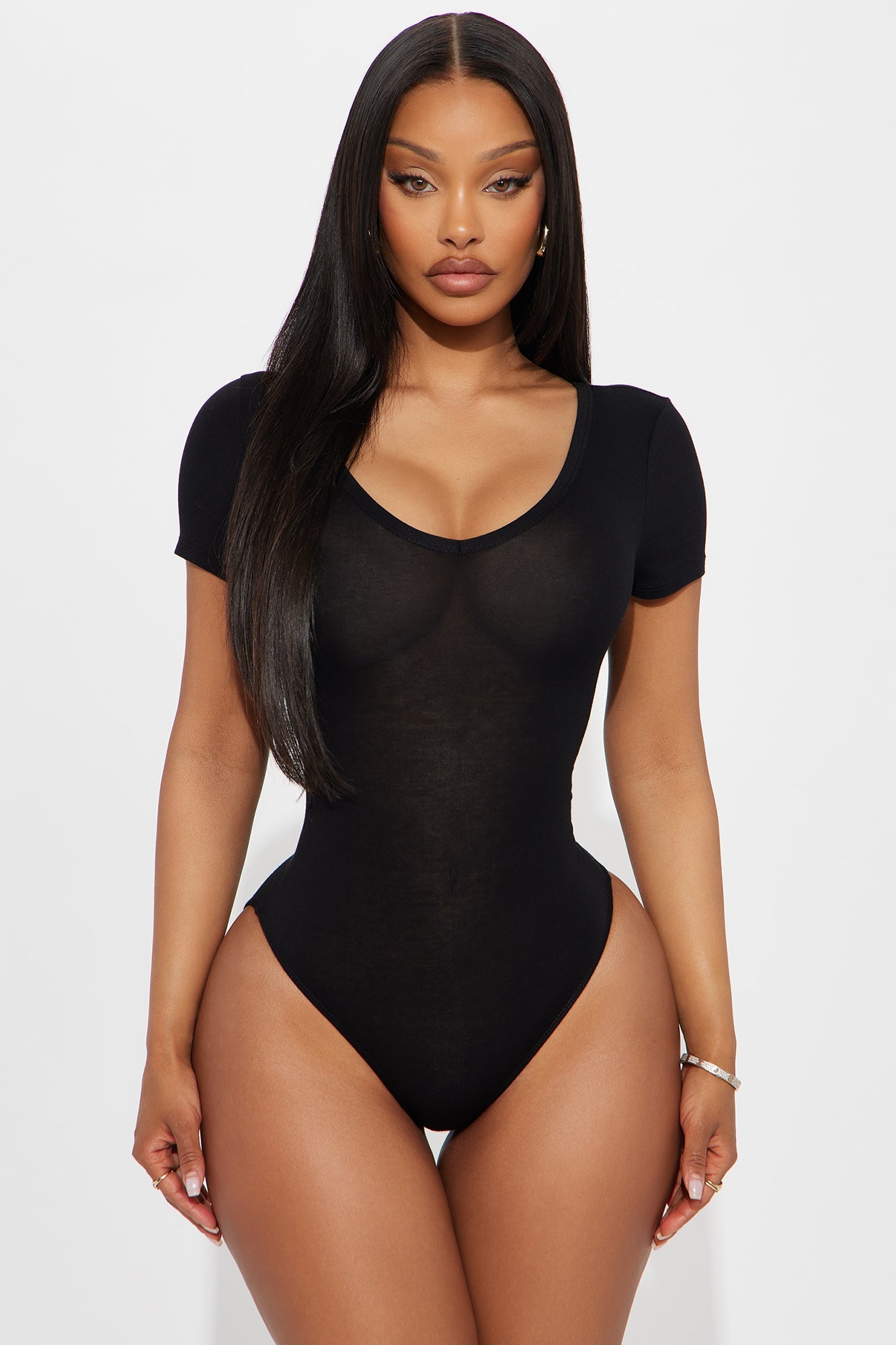 Nira V Neck Basic Bodysuit - Black
